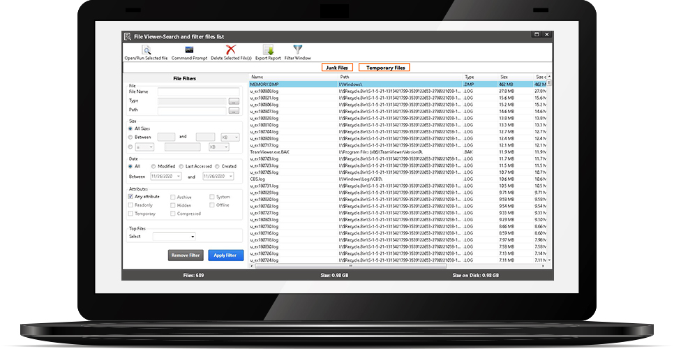 Find and delete junk and temporary files